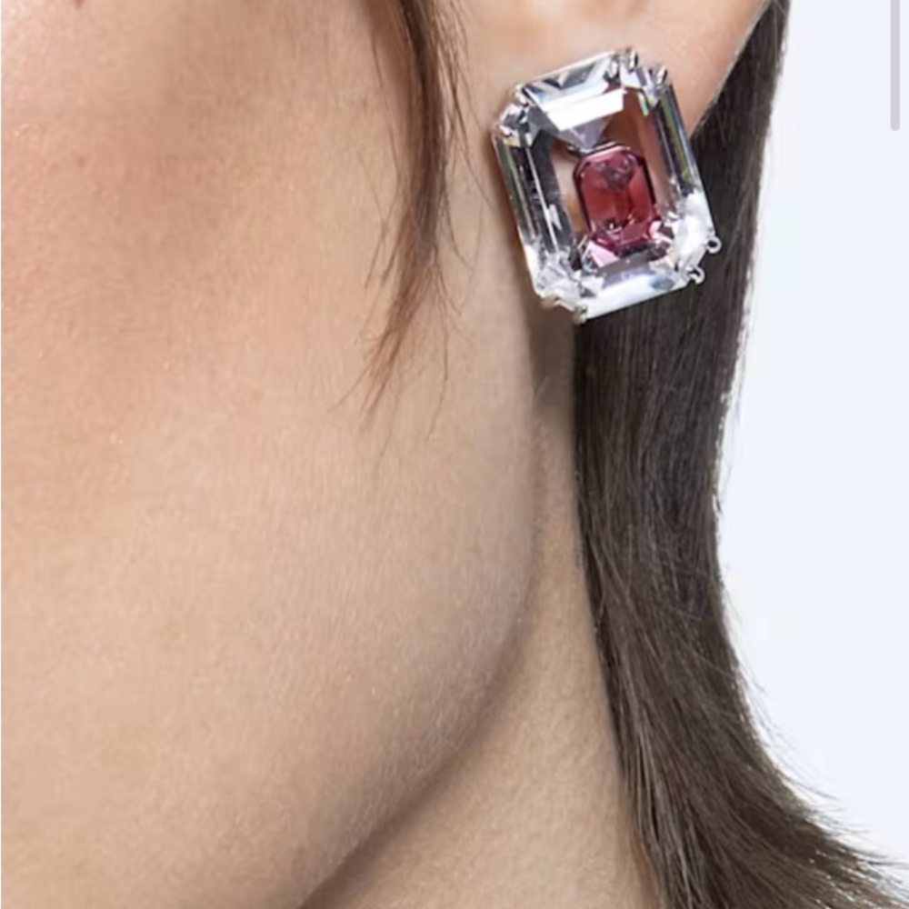 New Chroma stud earrings Octagon cut, Pink, Rhodium plated